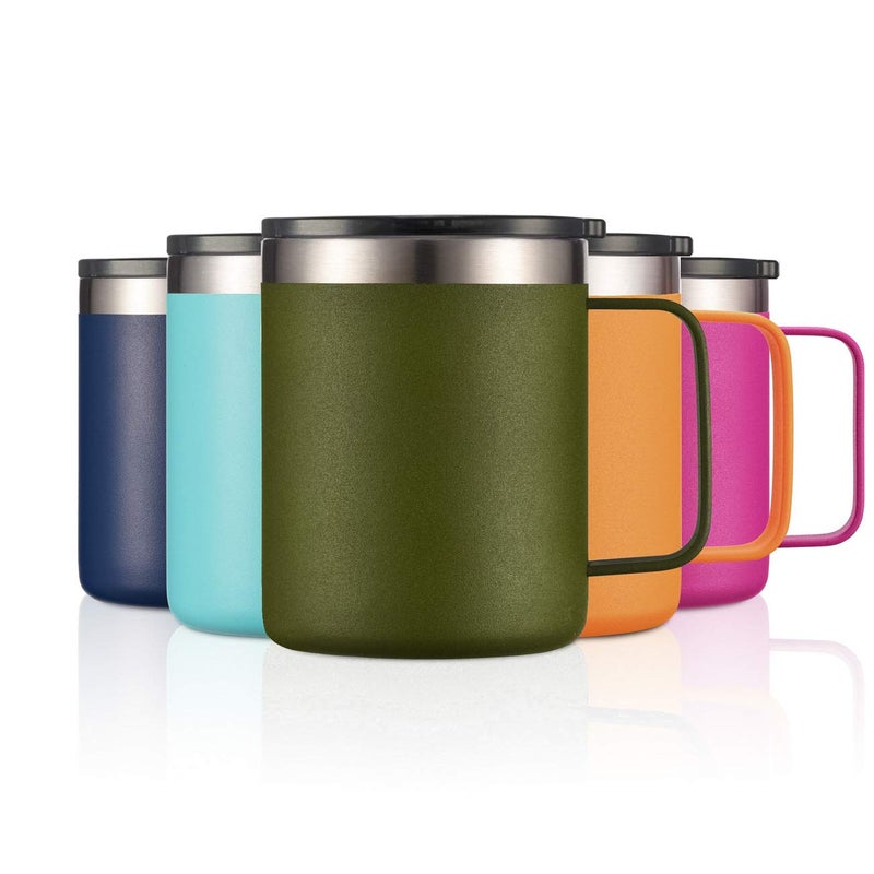 ALOUFEA 12oz Stainless Steel Insulated Coffee Mug with Handle, Double Wall Vacuum Travel Mug, Tumbler Cup with Sliding Lid, Army Green - Image 2